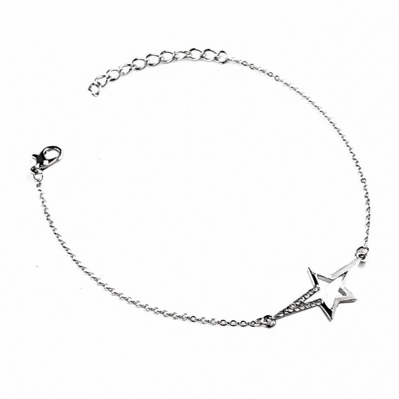 Silver Anklet w/CZ Star Pendant - Picture 4 of 7